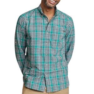 NWT Eddie Bauer Plaid Shirt Long Sleeve Button Down Green Blue Men's Large